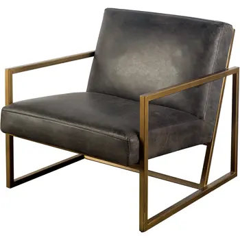 32" Black and Gold Leather Lounge Chair