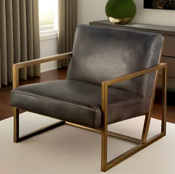32" Black and Gold Leather Lounge Chair