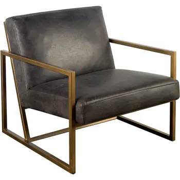 32" Black and Gold Leather Lounge Chair