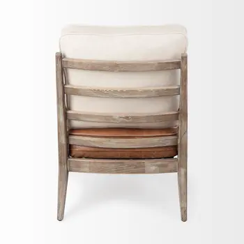 24" Beige and Brown Leather Arm Chair