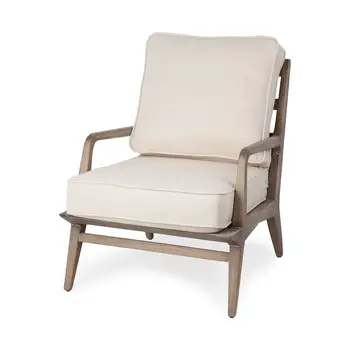 24" Ivory and Brown Fabric Arm Chair