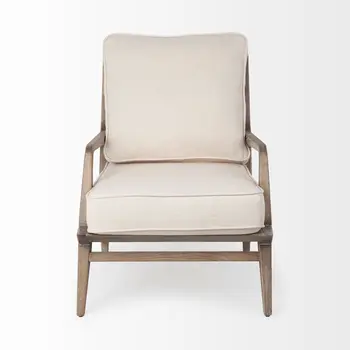 24" Ivory and Brown Fabric Arm Chair