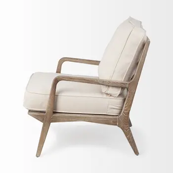 24" Ivory and Brown Fabric Arm Chair