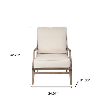 24" Ivory and Brown Fabric Arm Chair