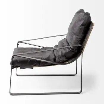 35" Black Leather Distressed Arm Chair