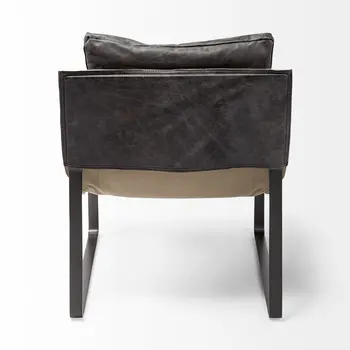 35" Black Leather Distressed Arm Chair