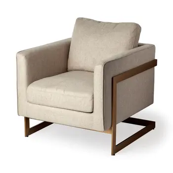 31" Cream and Gold Fabric Arm Chair
