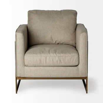 31" Cream and Gold Fabric Arm Chair