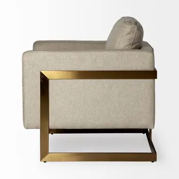 31" Cream and Gold Fabric Arm Chair