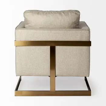 31" Cream and Gold Fabric Arm Chair