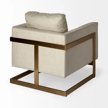 31" Cream and Gold Fabric Arm Chair