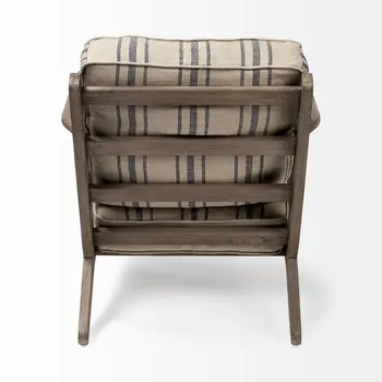 31" Beige Gray and Brown Fabric Striped Lounge Chair
