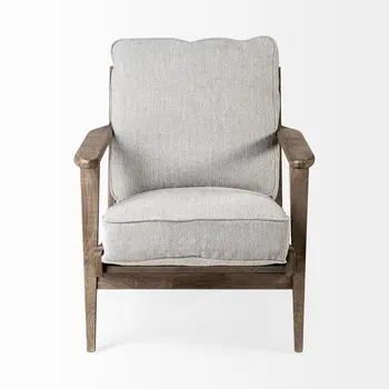 31" Light Gray and Brown Fabric Lounge Chair
