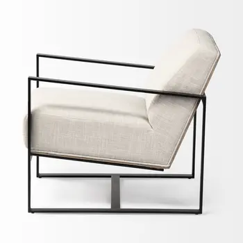 32" Cream and Black Fabric Arm Chair