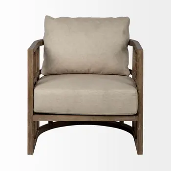30" Cream and Brown Fabric Arm Chair