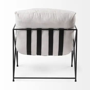 30" Cream and Black Fabric And Metal Arm Chair