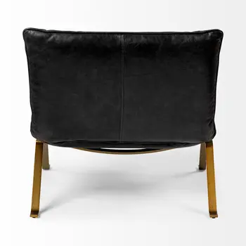 34" Black and Brass Top Grain Leather Distressed Slipper Chair