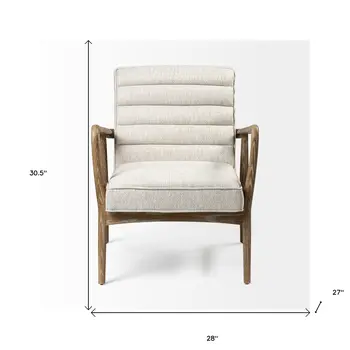 28" Cream and Brown Fabric Lounge Chair
