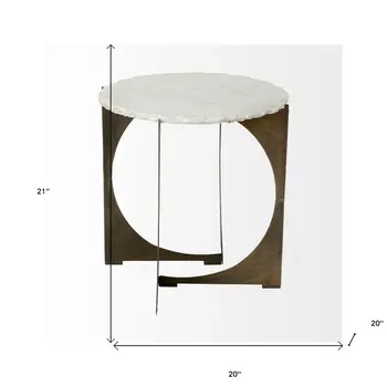 21" Brown And White Marble Round End Table