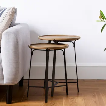 24" Brown Solid Wood Round End Table