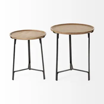 24" Brown Solid Wood Round End Table