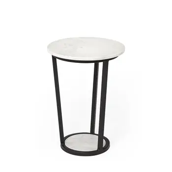 21" Black And White Marble Round End Table