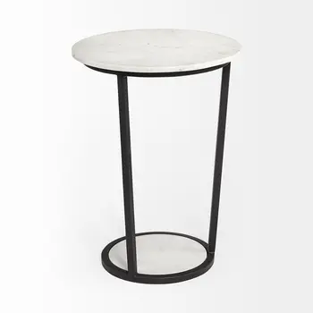 25" Black And White Marble End Table
