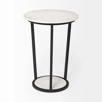 25" Black And White Marble End Table