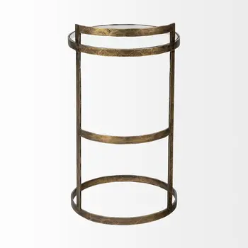 27" Gold And Clear Glass Round End Table