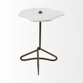23" Gold And White Marble End Table