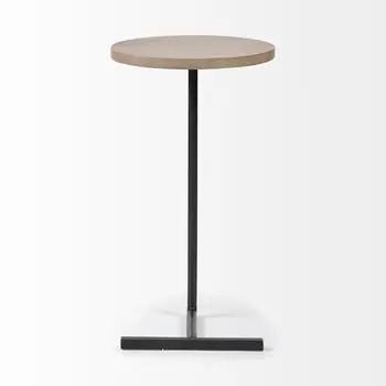 15" Natural and Black Solid Wood and Metal