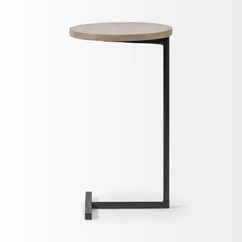 15" Natural and Black Solid Wood and Metal
