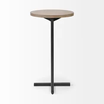 15" Natural and Black Solid Wood and Metal