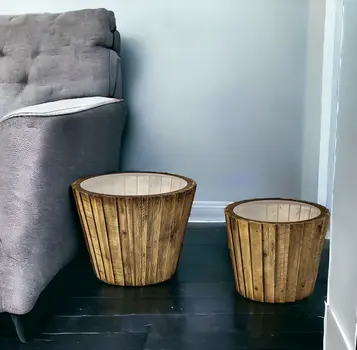 Set of Two 19" Brown And Clear Glass Round End Table