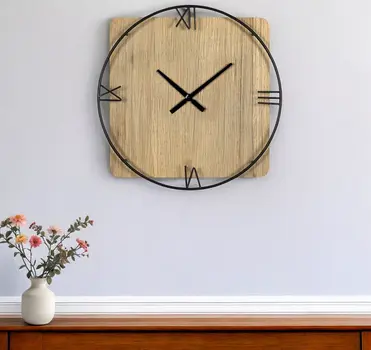 27" Novelty Brown And Black Wood Analog Wall Clock