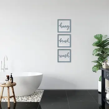 Set Of 3 Blue Hang Brush Wash Framed Wall Art