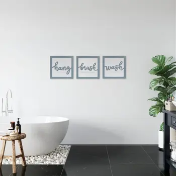 Set Of 3 Blue Hang Brush Wash Framed Wall Art