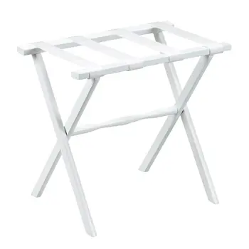 Hotel White Finish Wood Folding Luggage Rack With White Straps
