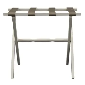 Hotel Ivory Finish Wood Folding Luggage Rack With Tan Straps