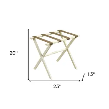 Hotel Ivory Finish Wood Folding Luggage Rack With Tan Straps