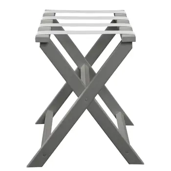 Earth Friendly Light Gray Folding Luggage Rack With White Straps