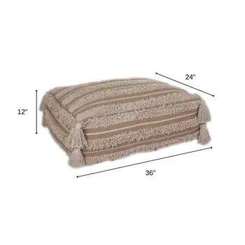 Camel Fringe Striped Pouf