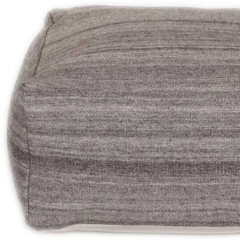 24" Gray And Brown Cotton Pouf Ottoman
