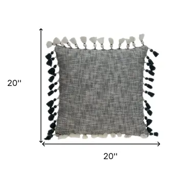 20" Slate Gray Abstract Cotton Throw Pillow With Tassels