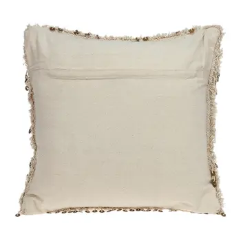 18" Beige And Gold Shaggy Cotton And Sequin Striped Throw Pillow