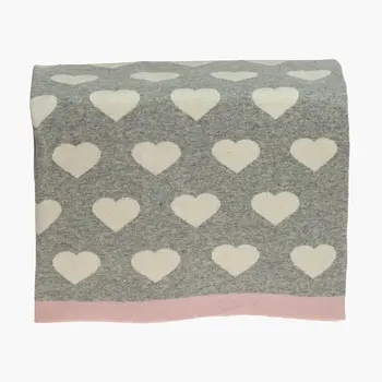 Grey And Ivory Hearts Knitted Baby Blanket