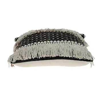 18" Black and Ivory Striped Cotton Blend Throw Pillow with Texture