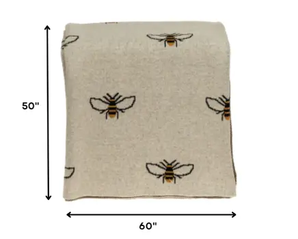 Ivory Bumble Bee Knitted Throw Blanket
