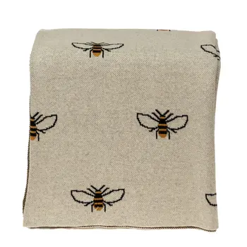 Ivory Bumble Bee Knitted Throw Blanket