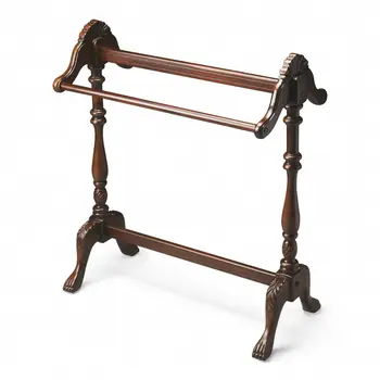 31" Dark Brown Hand Carved Wood Blanket Stand